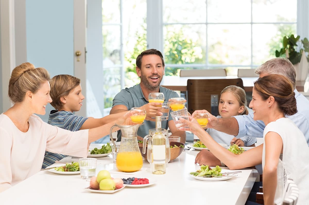 create space for a dining table in a family kitchen