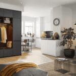 Contemporary kitchen with sleek cabinets and integrated appliances.